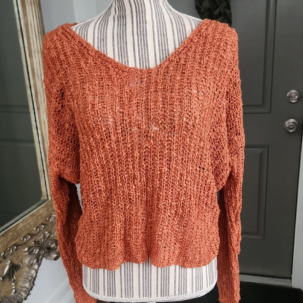 Love Tree Lose Weaved Criss Cross Open Back Sweater Top - Picture 1 of 6